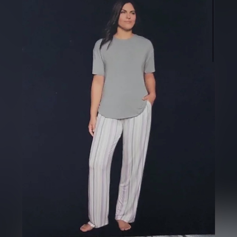 Gap Women's 2-Piece Short Sleeve Pajama Set Gray striped Size 2XL New